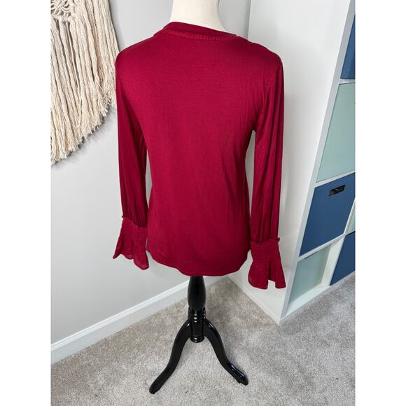 Kobi Halperin Maroon Berry Red Bell Sleeve Long-Sleeved Alix Top Blouse Shirt XS - Picture 5 of 8